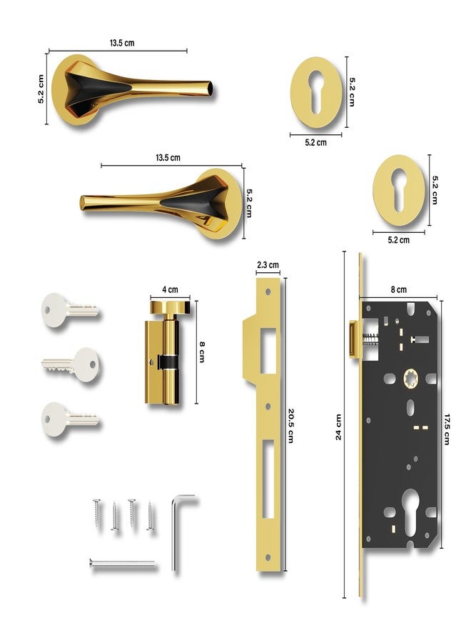 GRIVAN Luxury Door Locks for Main Door, Mortise Door Lock Set with 3 Brass Keys, Bedroom Door Lock, Handle Lock for Home/Office/Hotel (Gold Black Finish) |2 Years Warranty - Image 5